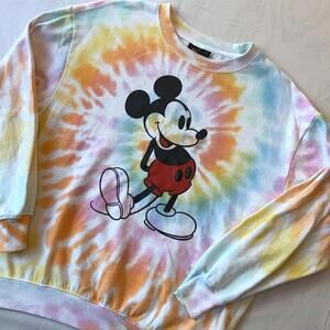 🌈 Disney Mickey Mouse Tie Dye Sweatshirt M Pastel Festival Summer